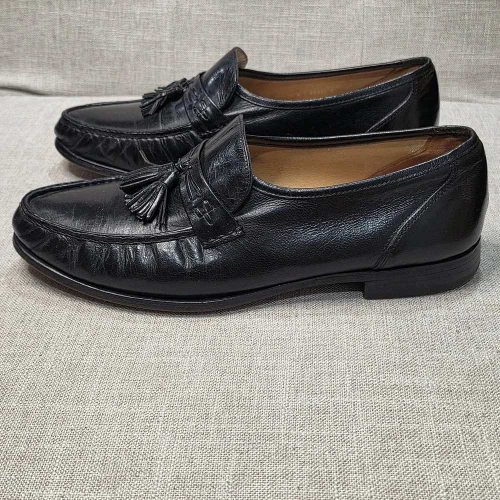 Bostonian Mens Black Leather Tassel Loafers Made in USA Dress Shoes 00628009